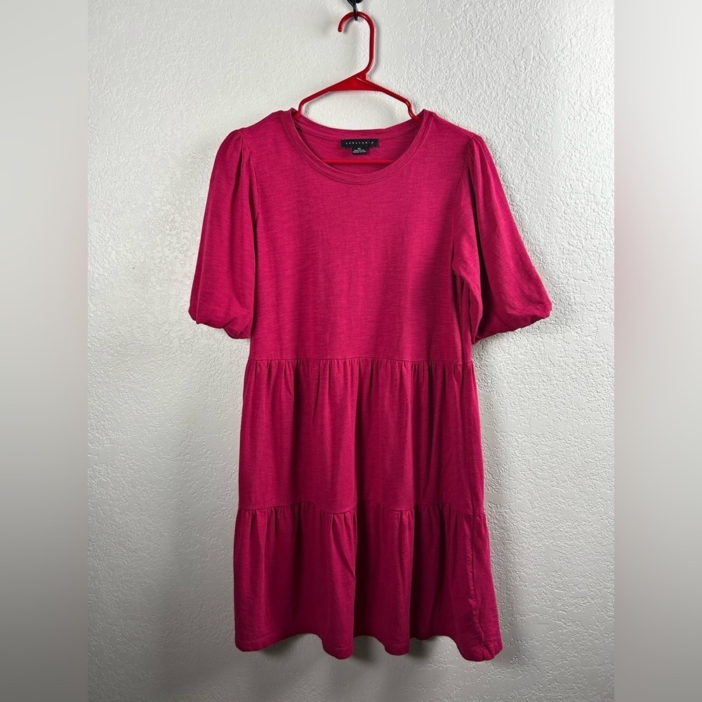 Sanctuary Women’s Sz XS Sunday Stroll Tiered Knit T-Shirt Dress Bright Rose Pink